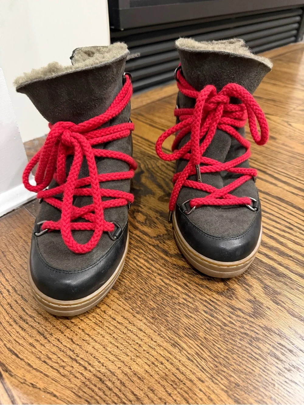 Isabel Marant Black and Red Shearling-Lined Winter Boots